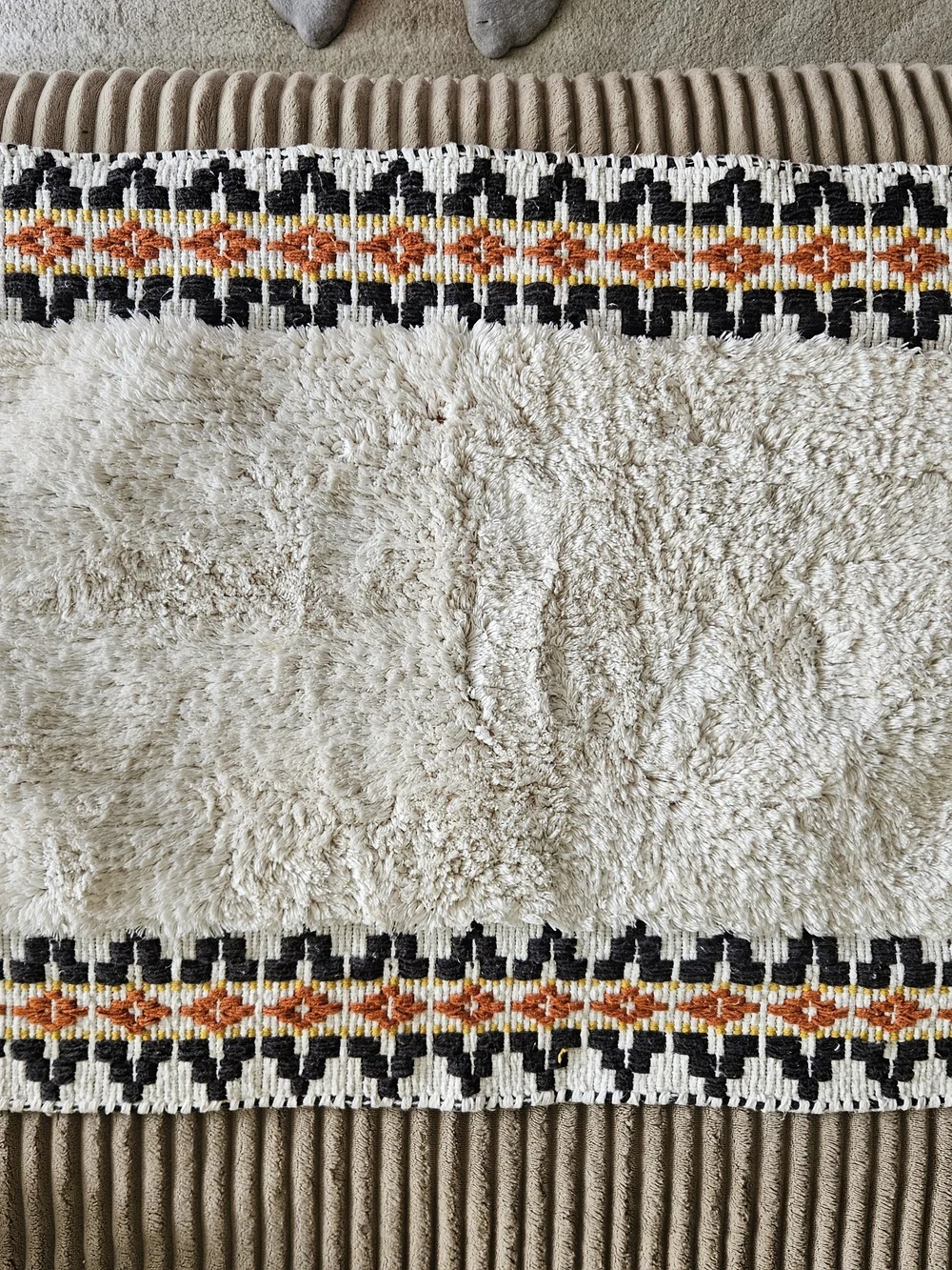 Opalhouse Cream Bath Rug with Black, Orange & Yellow Geometric Border